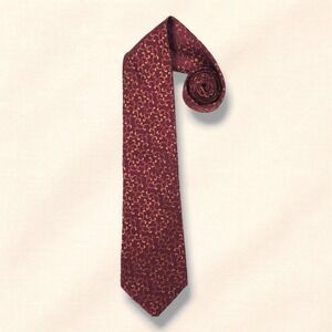 J Ferrar Silk Jacquard Necktie Abstract Scroll Burgundy Gold Red Classic Wide OS